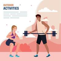 young couple practicing exercise outdoor, exercise sport recreation vector