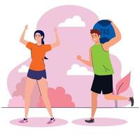 pareja practicando ejercicio al aire libre, ejercicio recreativo deporte vector