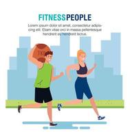 banner fitness personas, pareja practicando ejercicio al aire libre vector