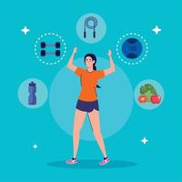 woman practicing exercise, with sport icons vector