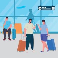 group people in the airport terminal, passengers at airport terminal with baggages vector