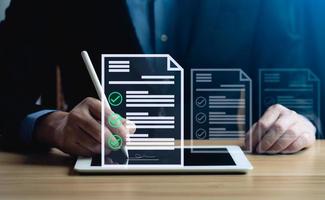 Electronic Signature Concept. Businessman signing documents online on tablet, Online document signing management system e-Signature, Digital Signature, business contract photo