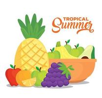 banner de verano tropical con frutas frescas y saludables vector