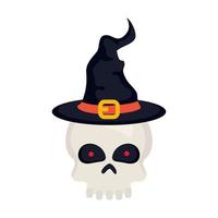 halloween, calavera con sombrero de bruja en fondo blanco vector