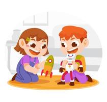 Children Play Together with Toys vector