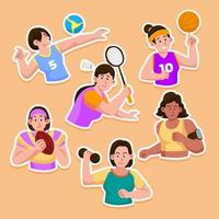 plantilla de etiqueta de saludo nacional para niñas y mujeres en el deporte vector
