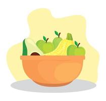 frutas y verduras frescas y saludables en un tazón vector