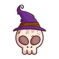 halloween, skull with hat witch isolated icon vector