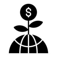 Globe with money plant vector icon in trendy style