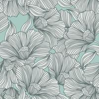 Abstract floral line seamless pattern in retro style. Delicate vintage outline flower endless background. vector
