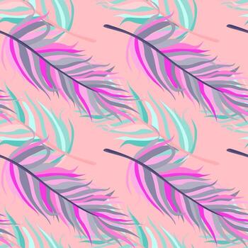 Seamless pattern with feathers. Abstract tropical palm leaves. vector