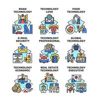 Global Technology Set Icons Vector Illustrations