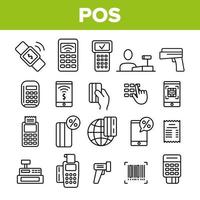 pos terminal, conjunto de iconos lineales de vector de pago móvil