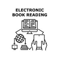 Electronic Book Reading Vector Black Illustration