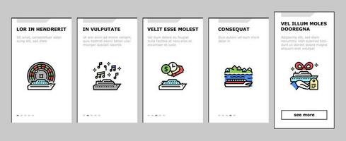 Cruise Ship Vacation Enjoyment Onboarding Icons Set Vector