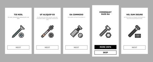 Screw And Bolt Building Accessory Onboarding Icons Set Vector