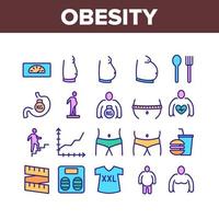 conjunto de iconos de colección de obesidad y sobrepeso vector