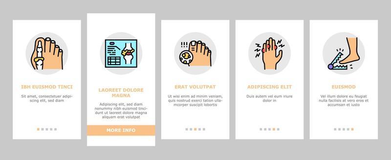 Gout Health Disease Onboarding Icons Set Vector