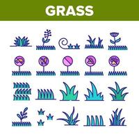 Grass Meadow Plant Collection Icons Set Vector