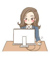 Lavorando donna cartone animato scarabocchio kawaii anime colorazione pagina carino illustrazione clipart personaggio chibi manga comico disegno linea arte gratuito Scarica png Immagine