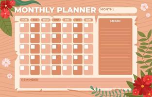 Wood Texture Monthly Planner Calendar Template vector