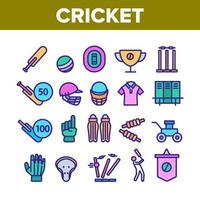 conjunto de iconos de elementos de juego de colección de cricket vector