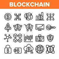 Blockchain Technology, Cryptocurrency Vector Linear Icons Set