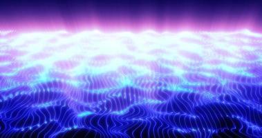 Blue energy waves from particle dots and lines stripes glowing futuristic beautiful and rays of sunrise shining. Abstract background photo