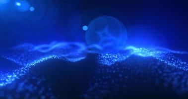 Abstract glowing blue magic energy wave from particles and dots bright shiny on a dark blue background. Abstract background photo