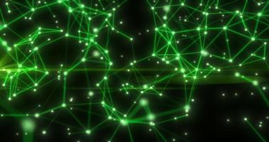 Abstract hi-tech green glowing lines with dots and plexus triangles, abstract background photo
