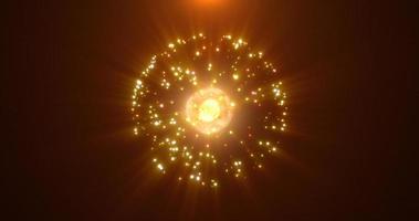 esfera amarilla redonda abstracta molécula mágica de energía brillante con átomos de partículas y puntos cósmicos. fondo abstracto foto