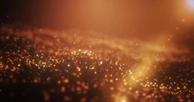 Abstract yellow golden glowing energy waves from particles and dots magical with blur effect on dark background. Abstract background photo