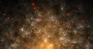 Abstract orange fiery sparks and smoke from a bonfire with fire, abstract background photo