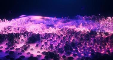 Abstract moving purple futuristic landscape of particles and dots of energetic magic with glow and blur effect, abstract background photo