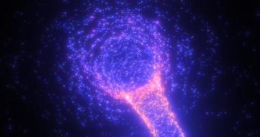 Abstract purple tunnel swirling from particles and dots of glowing bright futuristic hi-tech with a blur effect on a dark background. Abstract background photo