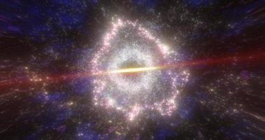 Abstract space galaxy with stars and planets spinning from particles and dots glowing bright futuristic on a black background. Abstract background photo