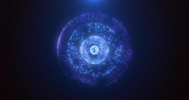 Abstract round blue sphere glowing energy magic molecule with atoms from particles and dots cosmic. Abstract background photo