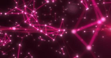 Abstract high tech red glowing lines with dots and plexus triangles, abstract background photo