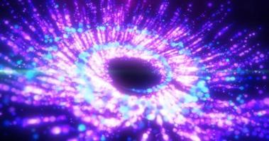 Abstract purple and blue bright luminous particles flying in a spiral in a whirlwind magical energy, abstract background photo