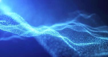 Abstract waves from particles and lines of blue futuristic beautiful flying glowing magical energy with sun rays and blur effect. Abstract background photo