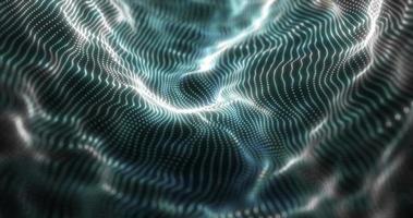 Abstract blue futuristic waves from a grid of particles lines glowing bright shiny neon digital magical energy on a dark background. Abstract background photo