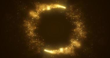 Abstract yellow gold energy lines and cyclic circles with magic bokeh from particles, abstract background photo