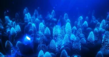 Abstract blue futuristic landscape of particles and dots of energetic magic with glow and blur effect, abstract background photo