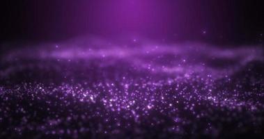 Abstract purple glowing energy waves from particles and magic dots with blur effect on dark background. Abstract background photo