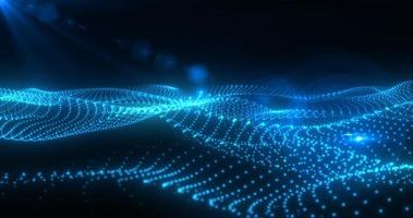 Abstract blue glowing waves from particles and dots energy magical futuristic hi-tech, abstract background photo