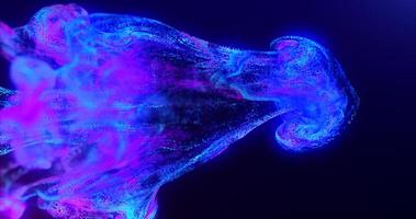 Abstract fluid explosion iridescent blue and purple waves glowing with blur effect and energy magical bokeh on dark blue background. Abstract background photo