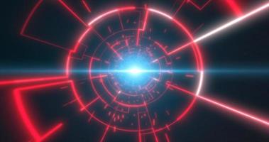 Abstract red glowing neon laser tunnel futuristic hi-tech with energy lines, abstract background photo