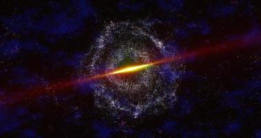 Abstract space galaxy with stars and planets spinning from particles and dots glowing bright futuristic on a black background. Abstract backgroun photo