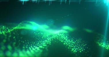 Abstract glowing green magic energy wave from particles and dots bright shiny on a dark background. Abstract background photo