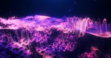 Abstract moving purple futuristic landscape of particles and dots of energetic magic with glow and blur effect, abstract background photo